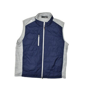 RLX Ralph Lauren Men's Blue Gray Quilted Padded Golf Vest Size XL Pockets Wool